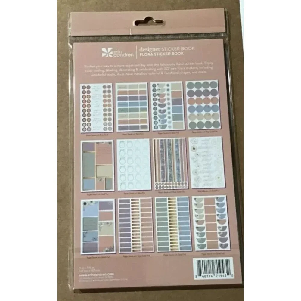 Erin Condren Flora Sticker Book 327 Pieces Planners Label Decorate New Designer